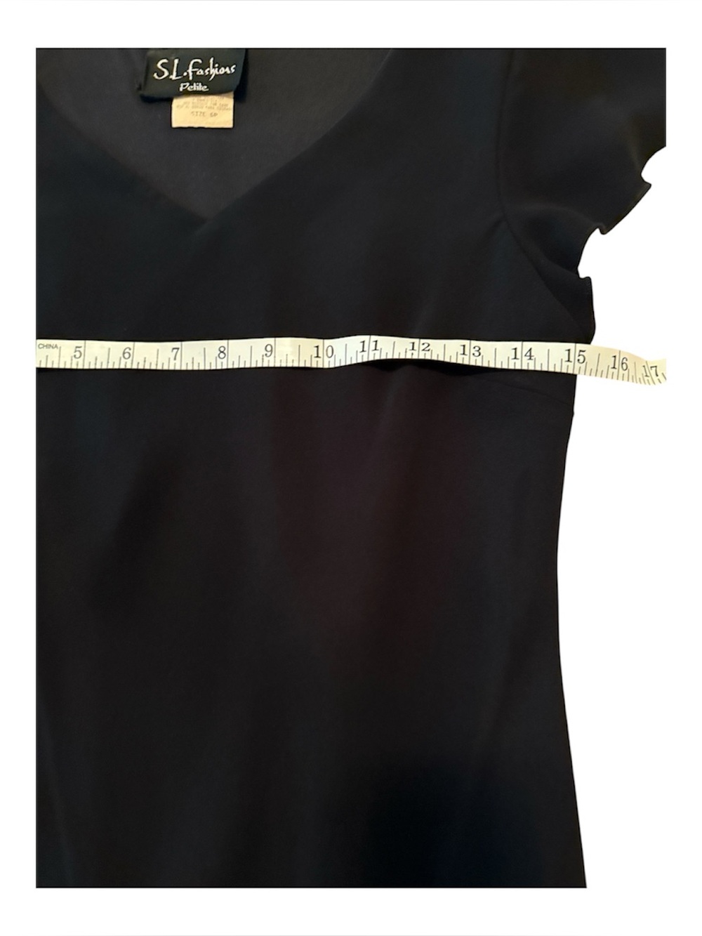 S.L. Fashions Vintage Black V-Neck Asymmetrical Midi Dress - Picture 6 of 7